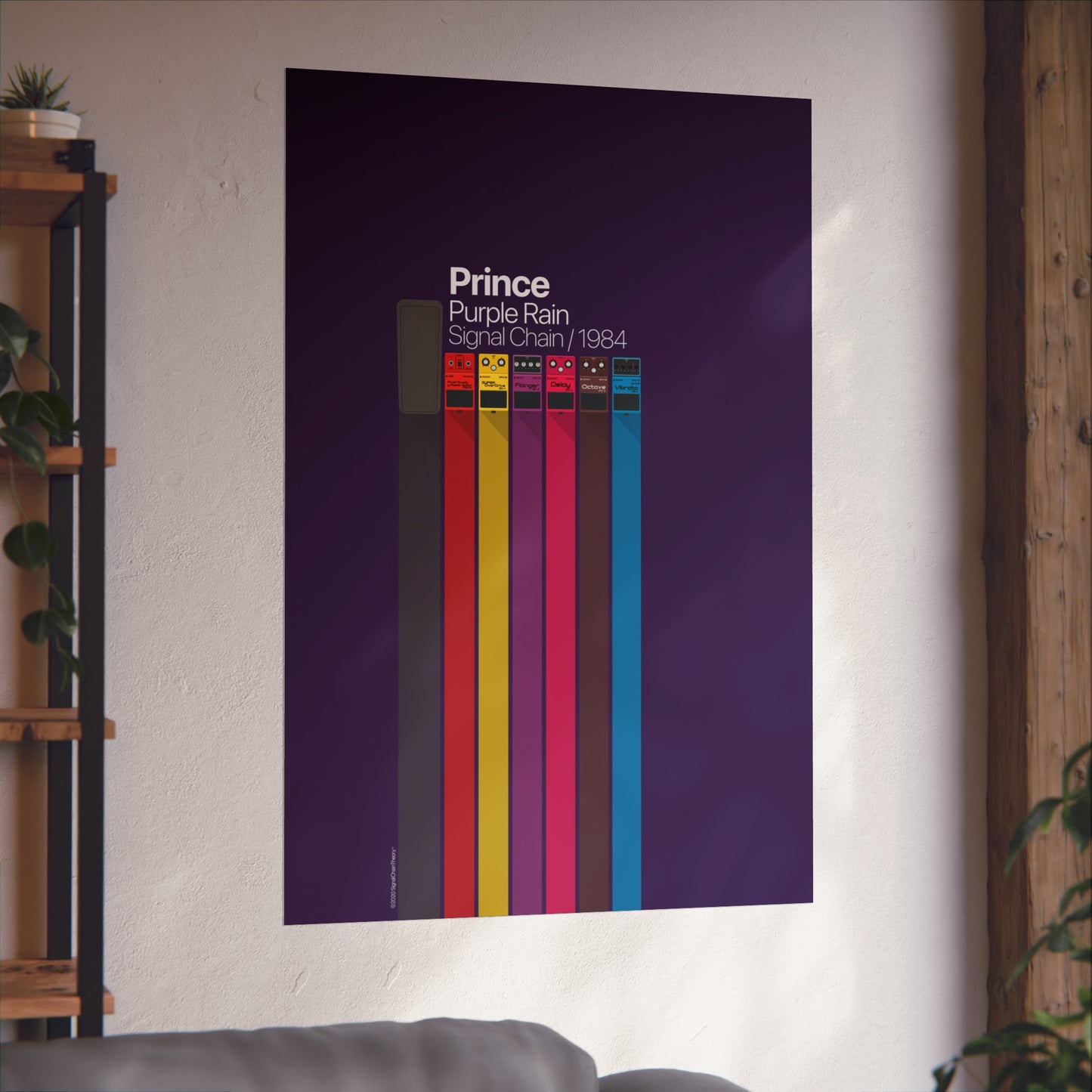 Limited Edition Prince 1984 Pedalboard Signal Chain - Fine Art Vertical Poster (Purple)