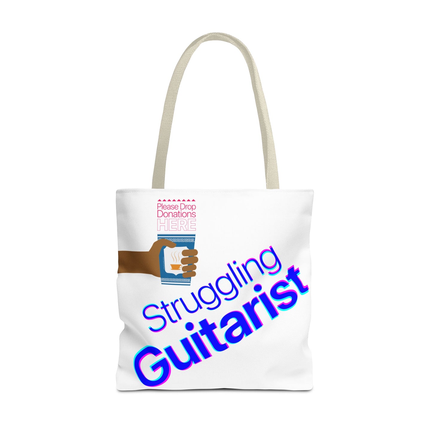 Struggling Guitarist Tote Bag - Musical Themed, Perfect for Musicians and Guitar Players - Original Design by Signal Chain Theory (Greek Cup)