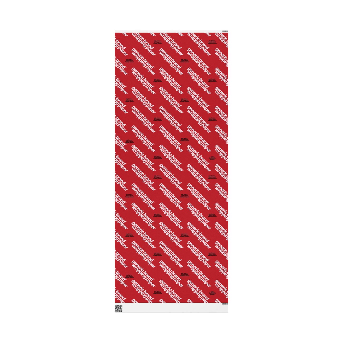 Quite Descriptive "Generic Brand Wrapping Paper" Red Holiday Gift Wrapping Paper Roll With White Typography Print
