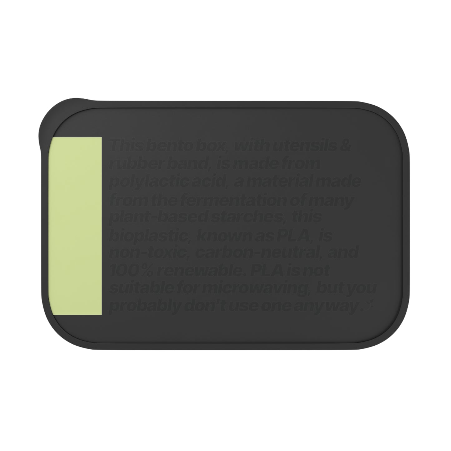 Perspicuously Descriptive PLA Bento Box with Utensils & Silicone Band. Eco-Friendly Lunch Container.