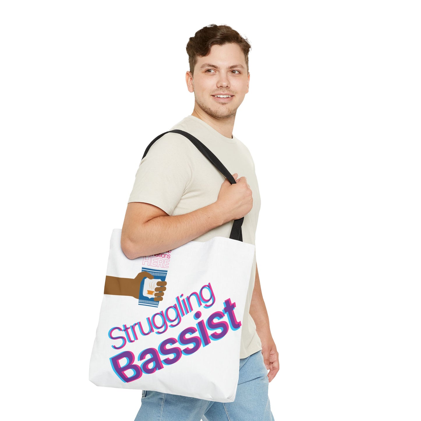 Struggling Bassist Tote Bag - Musical Themed, Perfect for Musicians and Bass Players - Original Design by Signal Chain Theory (Greek Cup)