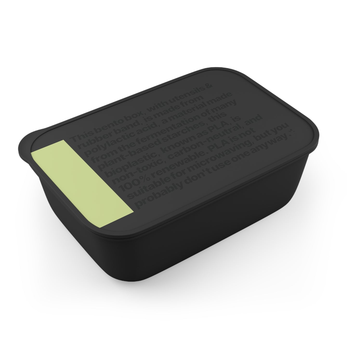 Perspicuously Descriptive PLA Bento Box with Utensils & Silicone Band. Eco-Friendly Lunch Container.