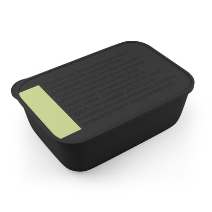 Perspicuously Descriptive PLA Bento Box with Utensils & Silicone Band. Eco-Friendly Lunch Container.