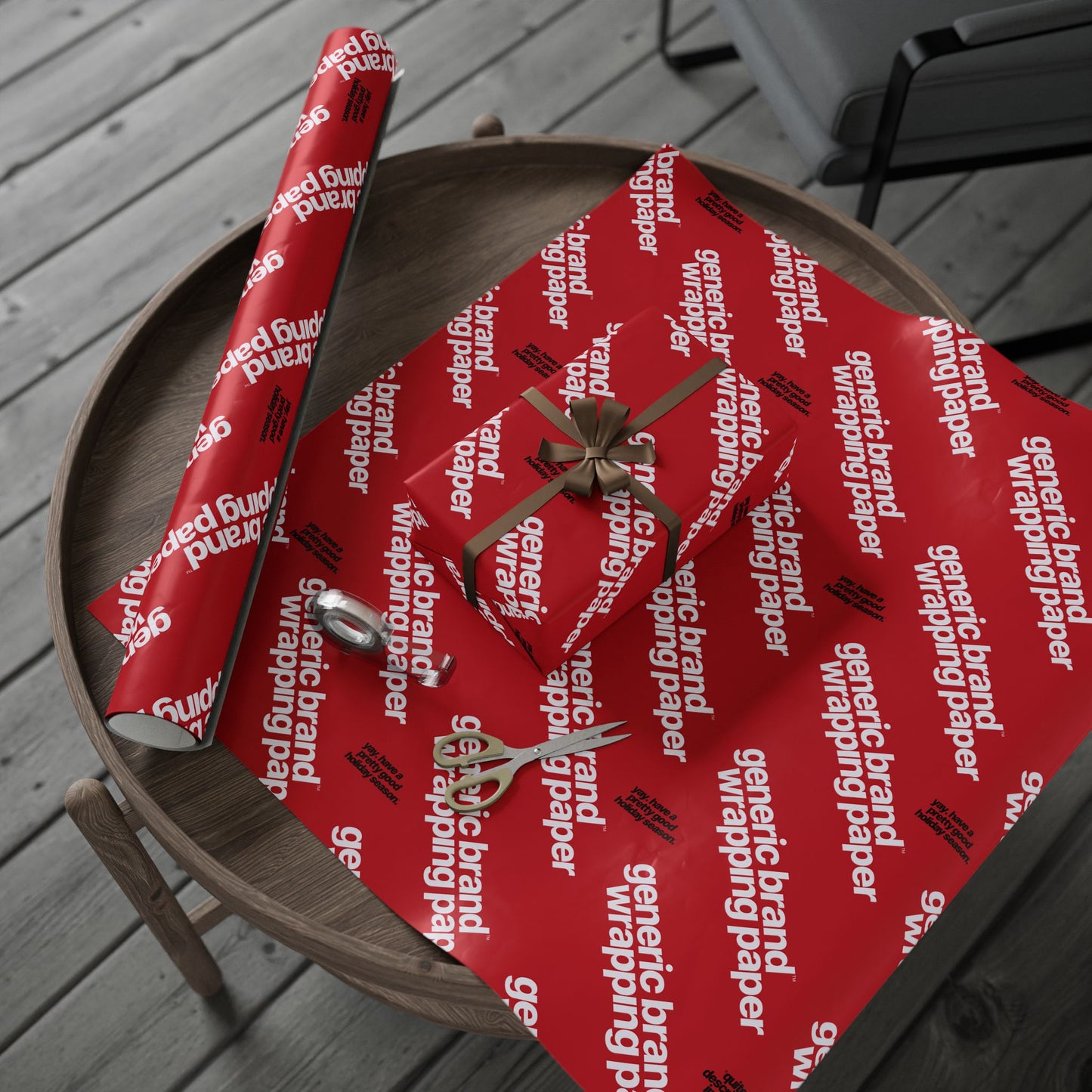 Quite Descriptive "Generic Brand Wrapping Paper" Red Holiday Gift Wrapping Paper Roll With White Typography Print
