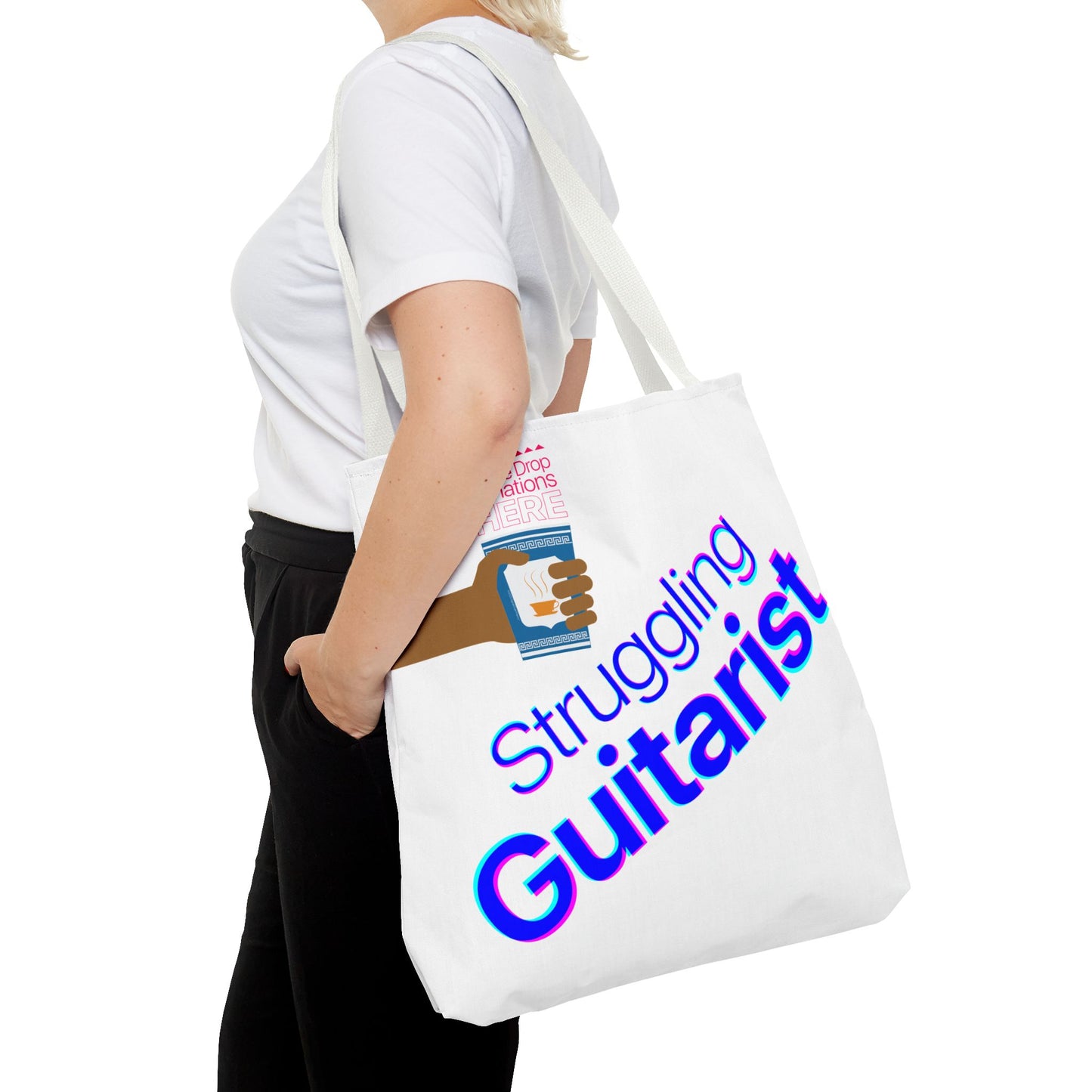 Struggling Guitarist Tote Bag - Musical Themed, Perfect for Musicians and Guitar Players - Original Design by Signal Chain Theory (Greek Cup)
