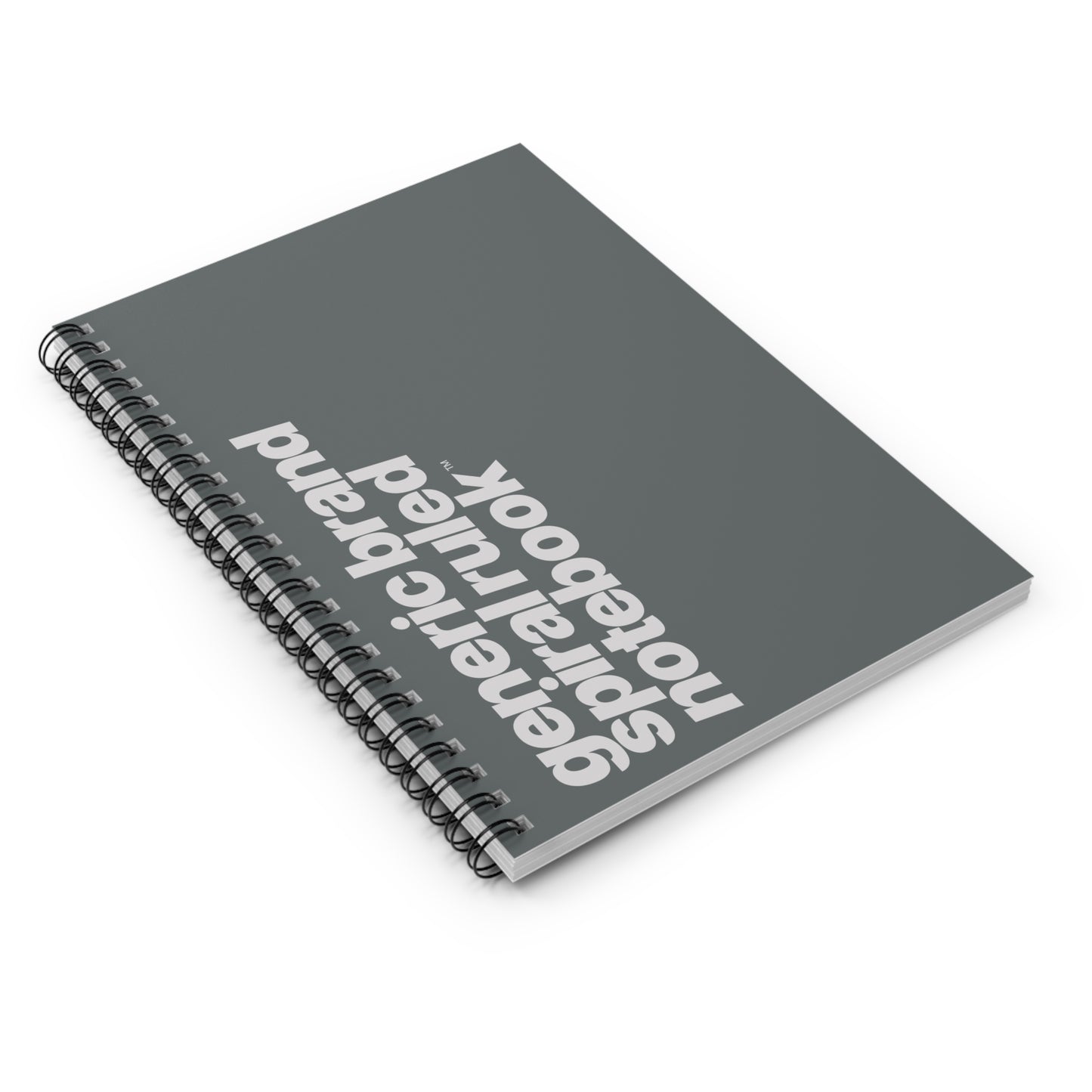 Quite Descriptive "Generic Brand Spiral Ruled Notebook" Bold Italic Gray Typography on Gray Cover Journal