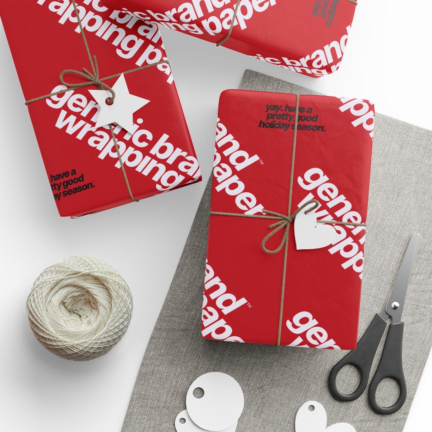 Quite Descriptive "Generic Brand Wrapping Paper" Red Holiday Gift Wrapping Paper Roll With White Typography Print