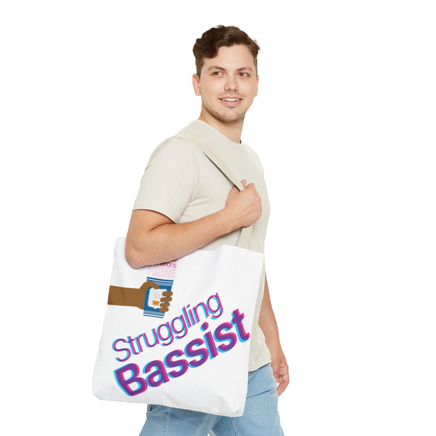 Struggling Bassist Tote Bag - Musical Themed, Perfect for Musicians and Bass Players - Original Design by Signal Chain Theory (Greek Cup)