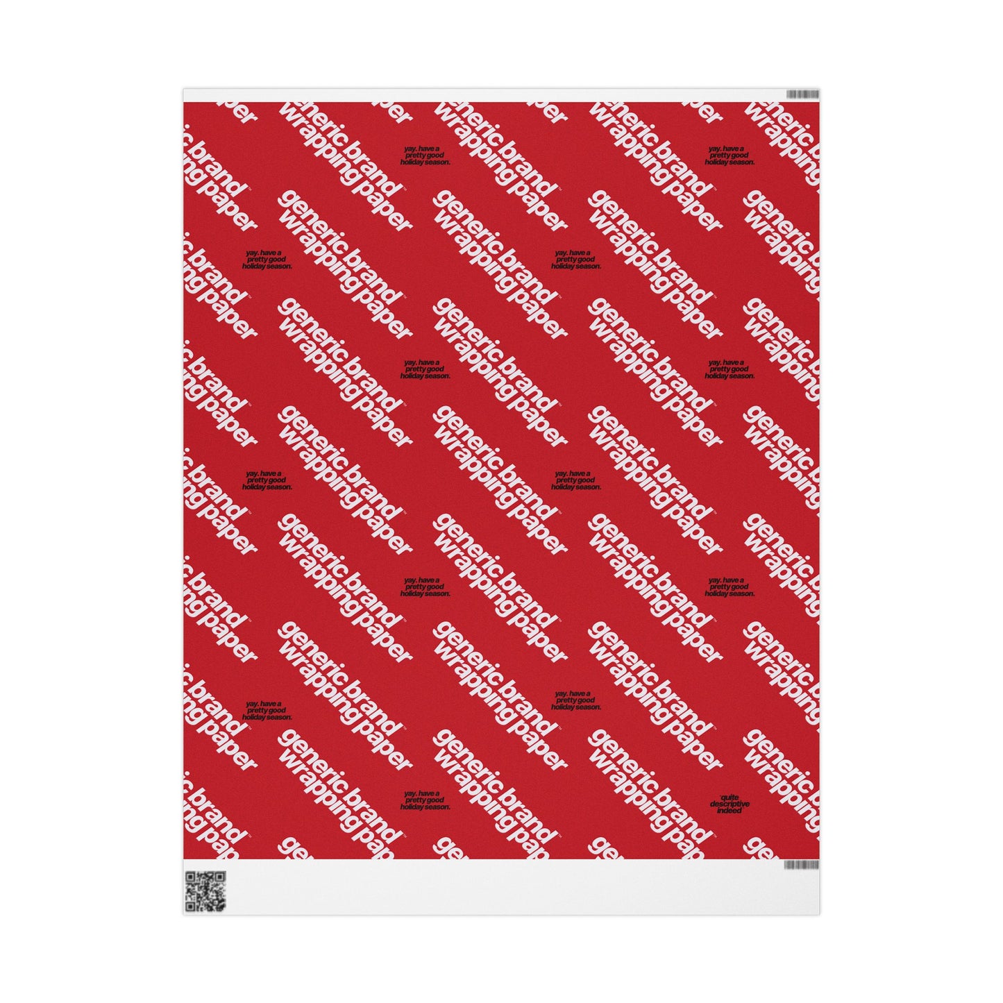 Quite Descriptive "Generic Brand Wrapping Paper" Red Holiday Gift Wrapping Paper Roll With White Typography Print
