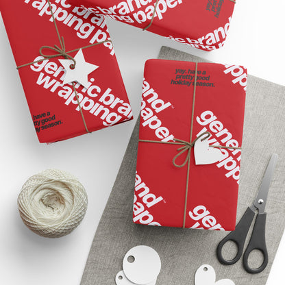 Quite Descriptive "Generic Brand Wrapping Paper" Red Holiday Gift Wrapping Paper Roll With White Typography Print