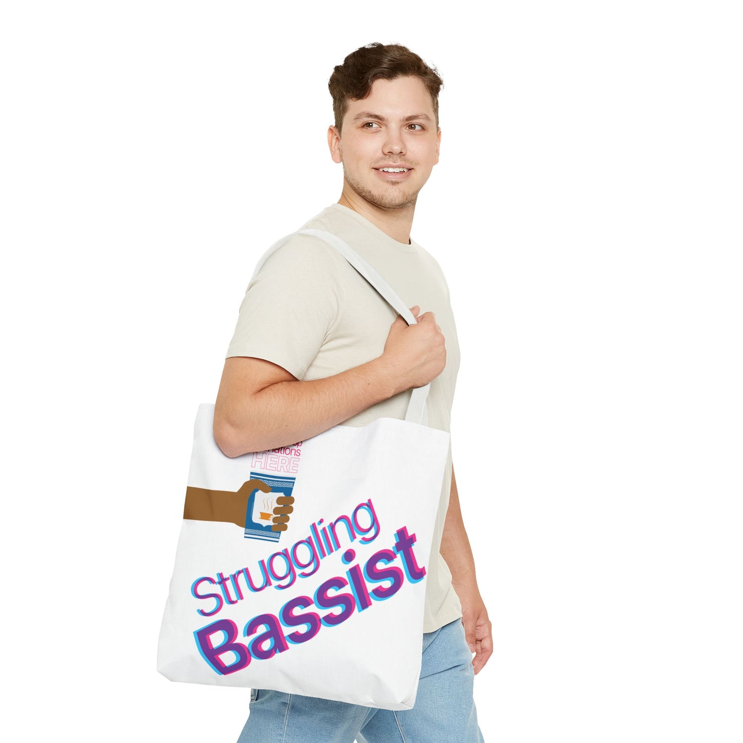 Struggling Bassist Tote Bag - Musical Themed, Perfect for Musicians and Bass Players - Original Design by Signal Chain Theory (Greek Cup)