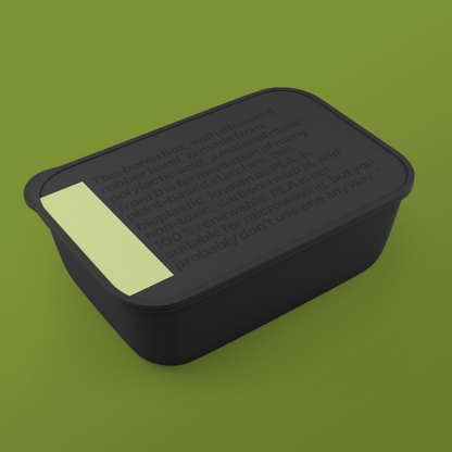 Perspicuously Descriptive PLA Bento Box with Utensils & Silicone Band. Eco-Friendly Lunch Container.