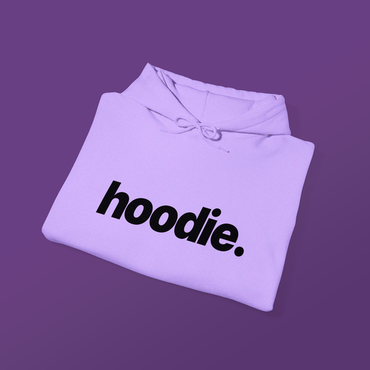 Hoodie with Quite Descriptive "hoodie" Bold Italic Text.  Unisex Heavy Blend Hooded Sweatshirt Casual Pullover.