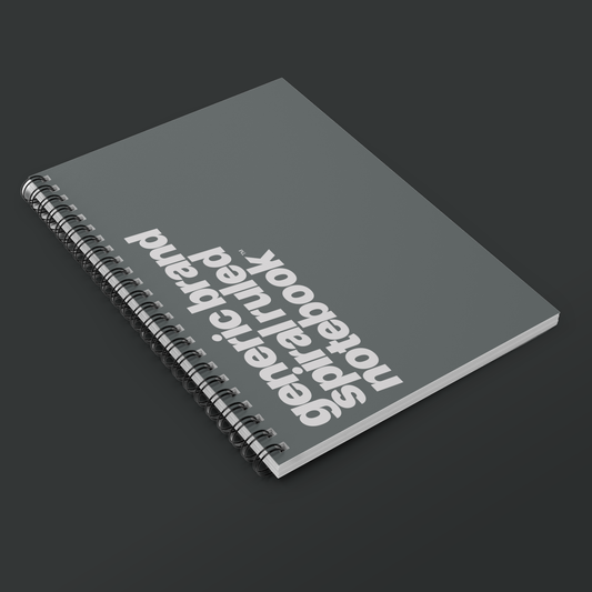 Quite Descriptive "Generic Brand Spiral Ruled Notebook" Bold Italic Gray Typography on Gray Cover Journal