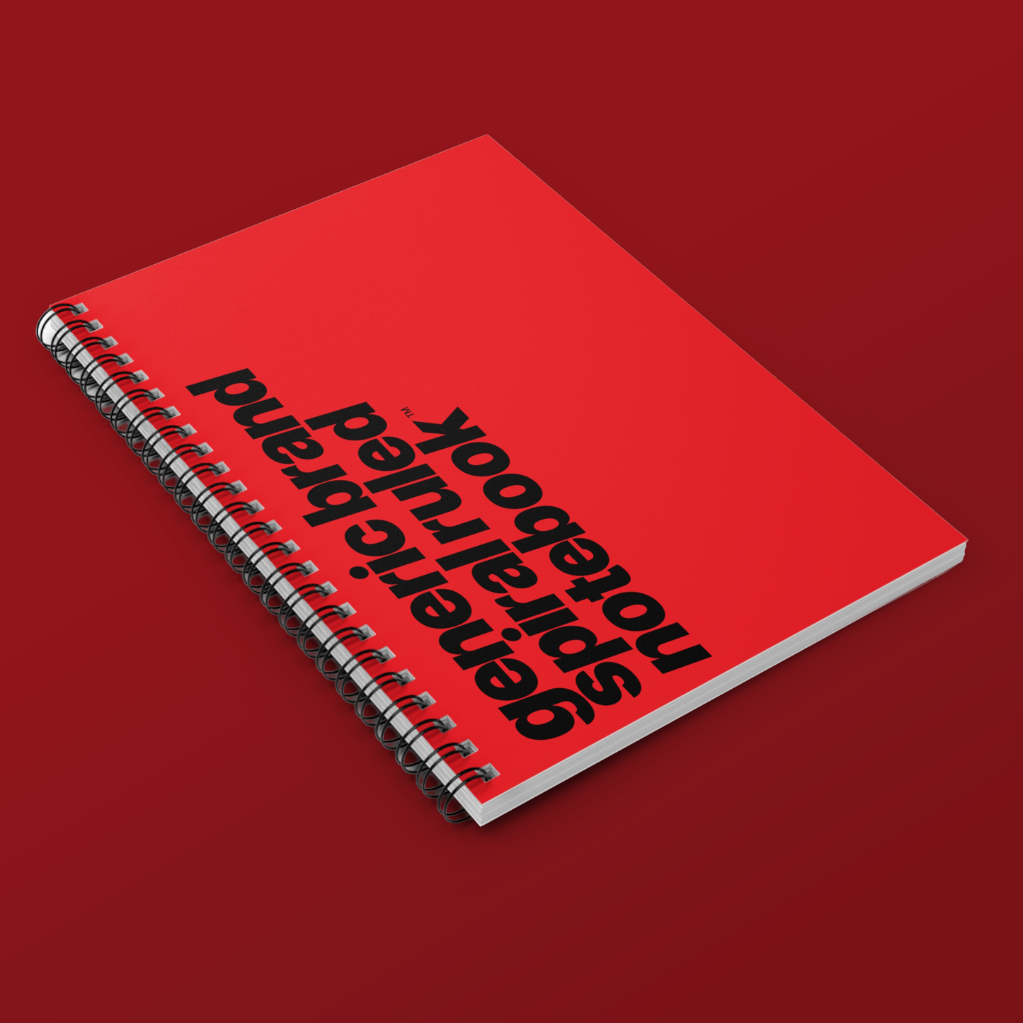 Quite Descriptive "Generic Brand Spiral Ruled Notebook" Bold Italic Black Typography on Red Cover Journal