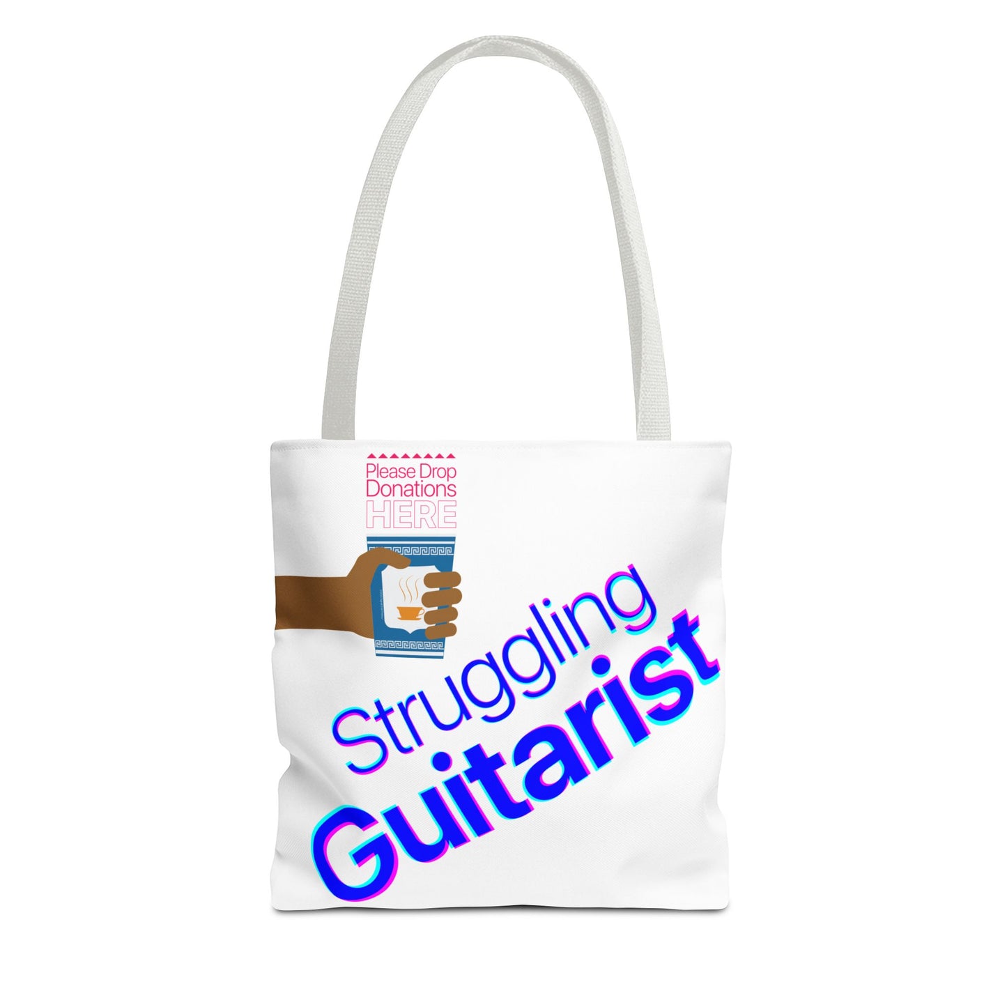 Struggling Guitarist Tote Bag - Musical Themed, Perfect for Musicians and Guitar Players - Original Design by Signal Chain Theory (Greek Cup)