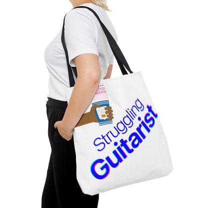 Struggling Guitarist Tote Bag - Musical Themed, Perfect for Musicians and Guitar Players - Original Design by Signal Chain Theory (Greek Cup)