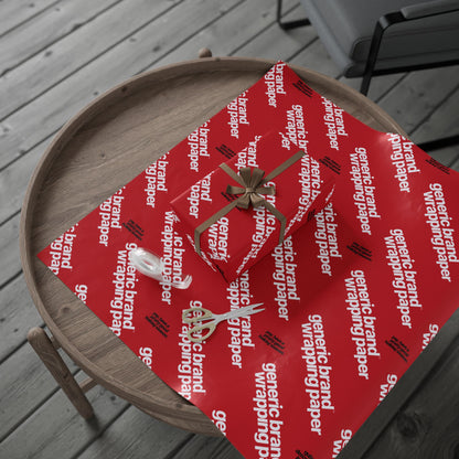 Quite Descriptive "Generic Brand Wrapping Paper" Red Holiday Gift Wrapping Paper Roll With White Typography Print