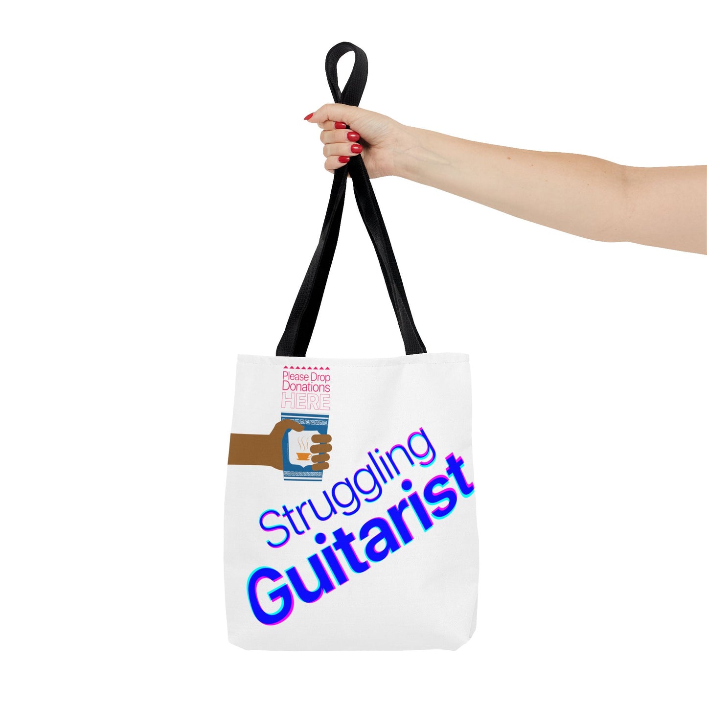 Struggling Guitarist Tote Bag - Musical Themed, Perfect for Musicians and Guitar Players - Original Design by Signal Chain Theory (Greek Cup)