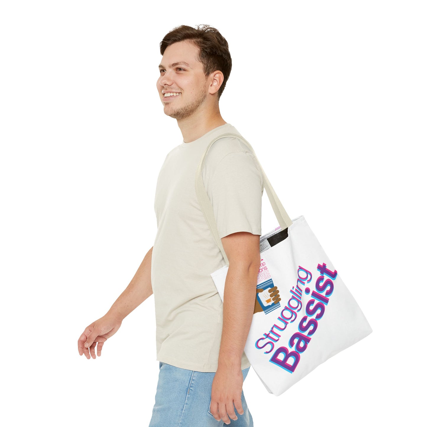 Struggling Bassist Tote Bag - Musical Themed, Perfect for Musicians and Bass Players - Original Design by Signal Chain Theory (Greek Cup)