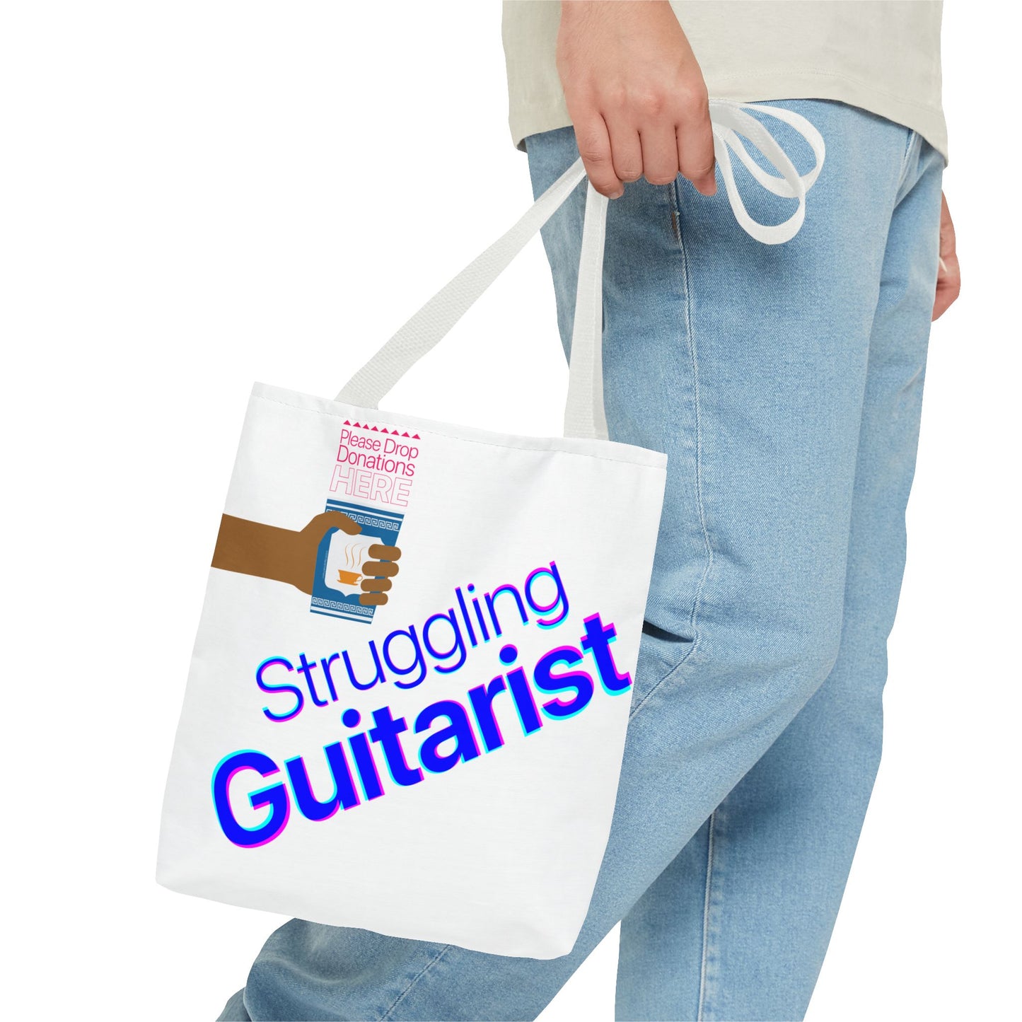 Struggling Guitarist Tote Bag - Musical Themed, Perfect for Musicians and Guitar Players - Original Design by Signal Chain Theory (Greek Cup)