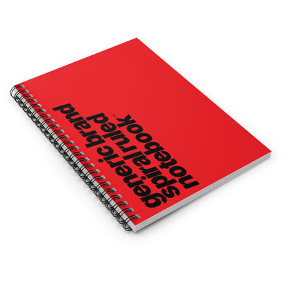 Quite Descriptive "Generic Brand Spiral Ruled Notebook" Bold Italic Black Typography on Red Cover Journal
