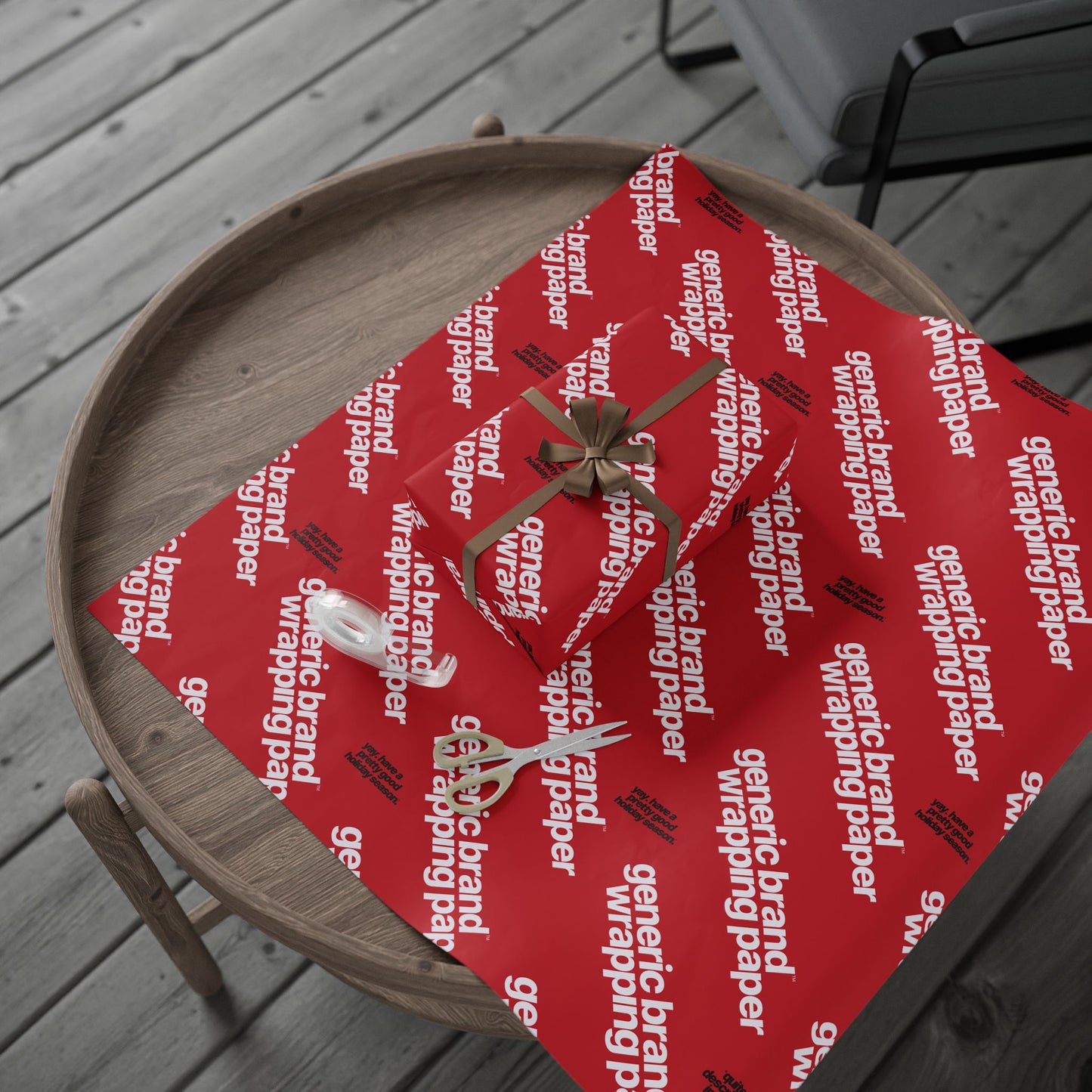 Quite Descriptive "Generic Brand Wrapping Paper" Red Holiday Gift Wrapping Paper Roll With White Typography Print