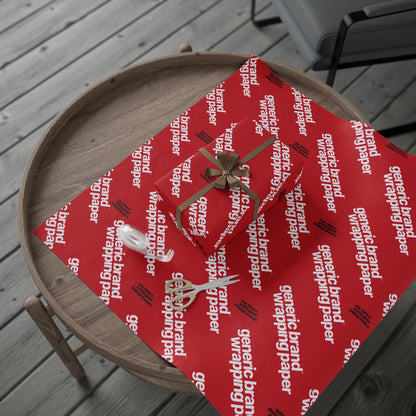 Quite Descriptive "Generic Brand Wrapping Paper" Red Holiday Gift Wrapping Paper Roll With White Typography Print