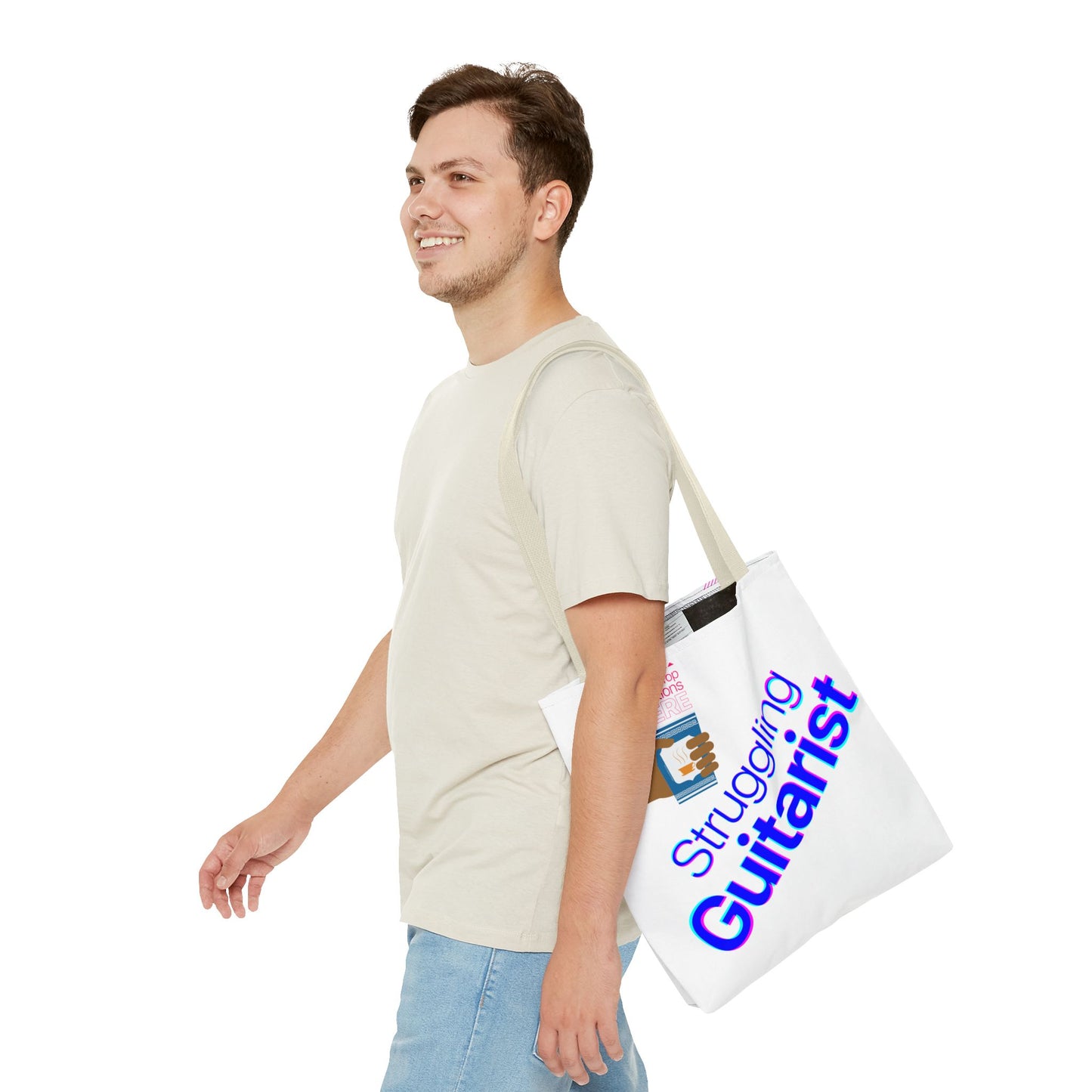 Struggling Guitarist Tote Bag - Musical Themed, Perfect for Musicians and Guitar Players - Original Design by Signal Chain Theory (Greek Cup)